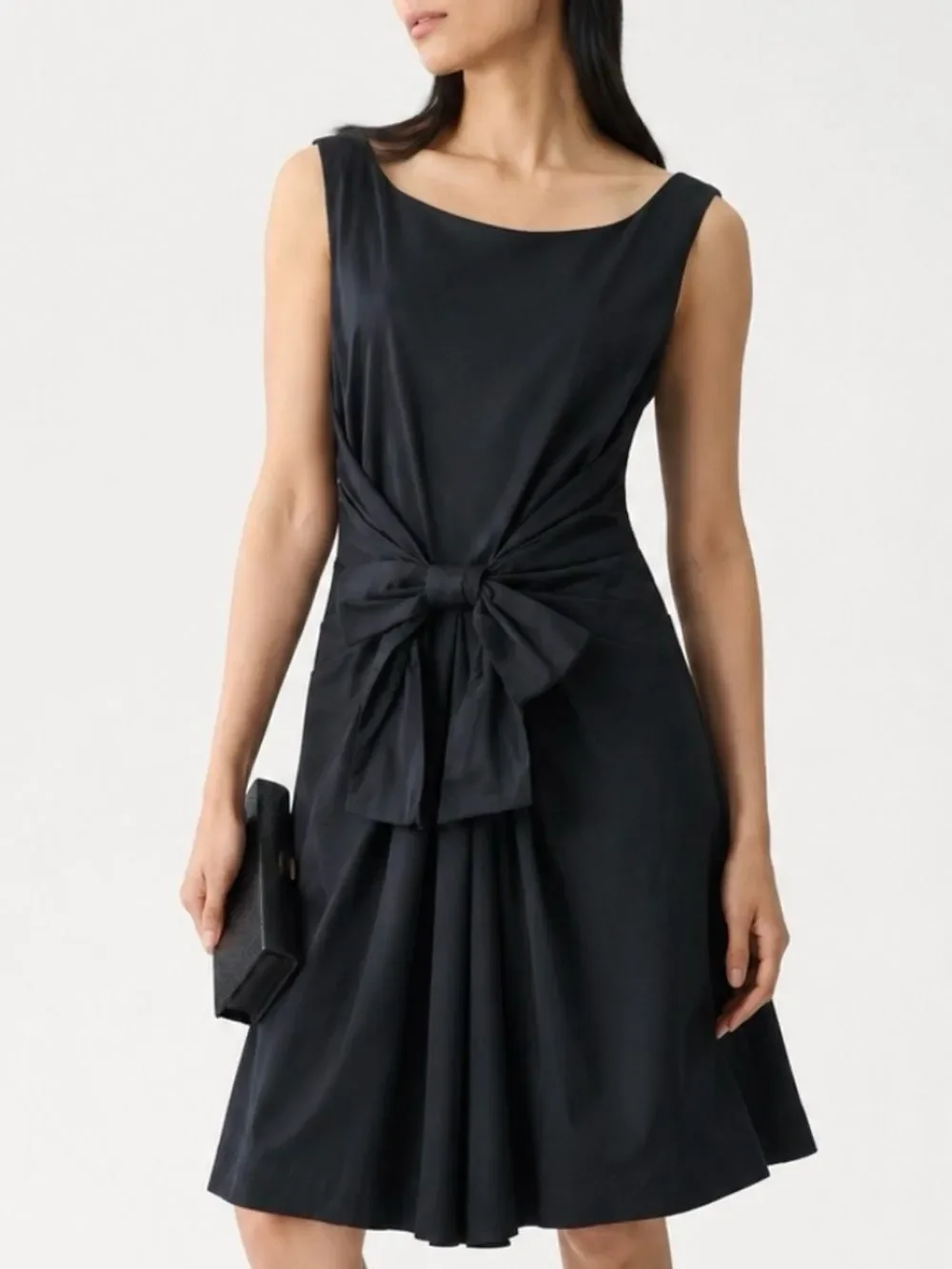 KATE SPADE Black Cotton Sleeveless Midi Dress with Waist Bow Size 8